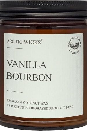Vanilla Bourbon Candle | Arctic Wicks 9oz Coconut & Beeswax Candles | Scented Non-Toxic Candles for Fall, Winter, Holidays, Gifts For Him, Whiskey Bourbon, Vanilla Candle | USDA Certified Biobased