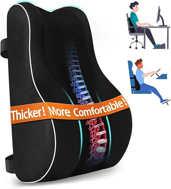 CloudBliss Ergonomic Lumbar Support Pillow – Memory Foam for Lower Back Pain Relief, Adjustable Straps & Mesh Cover for Office, Gaming, Car & Home Essentials (Black)