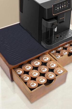 Wooden Coffee Pod Holder Drawer With Silicone Non-Slip Pad,K Cup Organizer Storage Box,Kcup Drawer and Tea Organizer Under Brewer,30 Pod Capacity,Countertop Coffee Station Organizer for Machine Stand