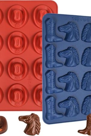Webake Cowboy Chocolate Molds Shaped with Cowboy Hat, Cowboy Boot and Horse, Cowboy Silicone Mold for Cupcakes, Cakesicle Decorations, Western Themed Party, Pack of 2