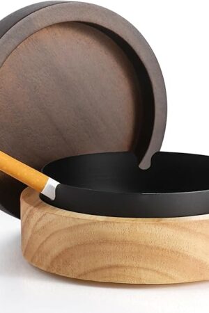 Cute Ashtrays for Cigarettes Ash Tray with Lid DDAJJAJ Wooden Ashtray with Stainless Steel Portable Decorative Ashtray Windproof Ashtray for Home,Patio,Office,Outdoors,Indoor,Parties