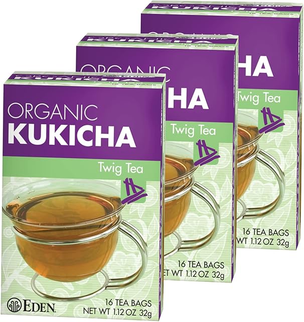 Eden Kukicha Organic Roasted Twig Tea, George Ohsawa Macrobiotic, Low Caffeine, 16 Unbleached Manila Tea Bags/Box