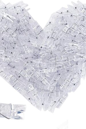 128 Pieces Photo Clips Mini Transparent Plastic Clear Clips, Clothespins Binder Clips for Hanging String Fairy Lights Picture, Polaroid Clips as Gifts for Family Friend Birthday