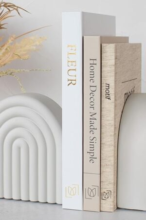 Decorative Concrete Bookends for Heavy Books – Stylish Set of 2, Ideal for Any Bookshelf – Aesthetic Book Holder/Stopper with Anti-Slip Pads for Chic Home, Office, or Library Decor