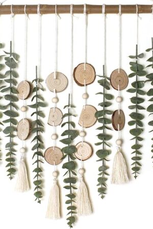 Artificial Eucalyptus Wall Decor Fake Greenery Leaves Stems Wall Hanging Plants on 16.5 inch Wooden Stick Boho Rustic Farmhouse Decor for Bedroom Kitchen Dining Room Bathroom