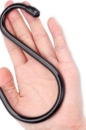 Antimbee 12 Pack Heavy Duty S Hooks, 5.5 inch Large S Hooks, S Hook Hanger with Rubber Coated, Black S Shaped Hook for Hanging Plants, Banana, Clothes, Bags,Towels, Kitchen Utensil