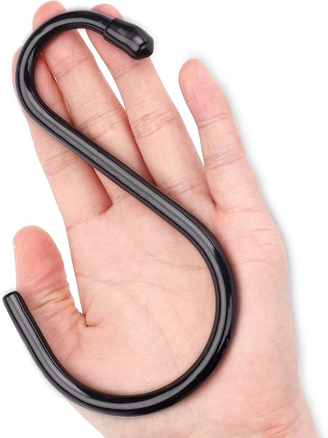 Antimbee 12 Pack Heavy Duty S Hooks, 5.5 inch Large S Hooks, S Hook Hanger with Rubber Coated, Black S Shaped Hook for Hanging Plants, Banana, Clothes, Bags,Towels, Kitchen Utensil