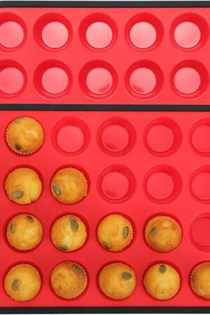 2 Pack Mini Muffin Pan Nonstick 24, Silicone Cupcake Pan Mini Cheesecake Pans Nonstick Muffin Tray for Baking, Small Cup Cake Silicone Mold, Food Grade Muffin Tin