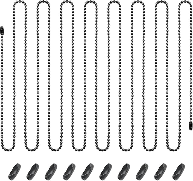 Ceiling Fan Pull Chain Extender, 12Feet 3mm Diameter Beaded Ball Fan Light Extension Pull Chain with 10 Matching Connectors(Black)