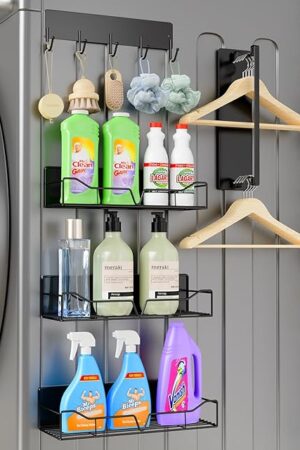 5 Pack Multifunctional Magnetic Shelves for Washing Machine & Refrigerator, Powerful Magnetic Spice Racks with Unique Hollow Design, for Laundry Room and Kitchen Organization (Black)
