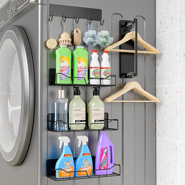 5 Pack Multifunctional Magnetic Shelves for Washing Machine & Refrigerator, Powerful Magnetic Spice Racks with Unique Hollow Design, for Laundry Room and Kitchen Organization (Black)