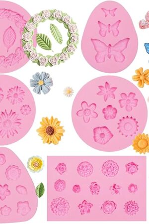 Butterfly Molds Silicone, 6 Pakcs Flowers Chocolate Molds for Cake Pops, Strawberries Baking Cupcakes Toppers Resin Clay