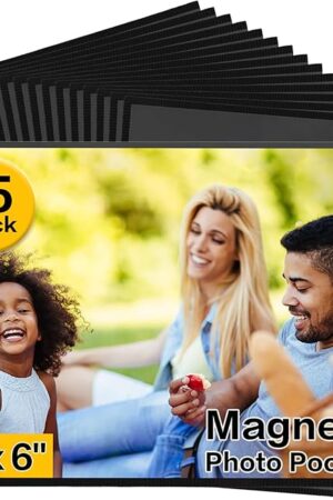 YixangDD 15 Pack Magnetic Picture Frame, 4 x 6 Inches Fridge Magnetic Photo Frames, Magnetic Photo Frames for Refrigerator, Home, School, Office (Black)