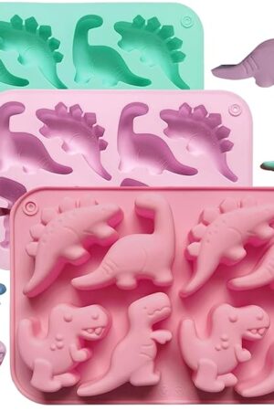 3Pcs Silicone Dinosaur Molds - Chicken Nugget, Popsicle & Chocolate Candy Maker -Non-Stick, Suitable for Children's Snacks, Parties, and Creative Cooking Dinosaur Molds（3 Colors）