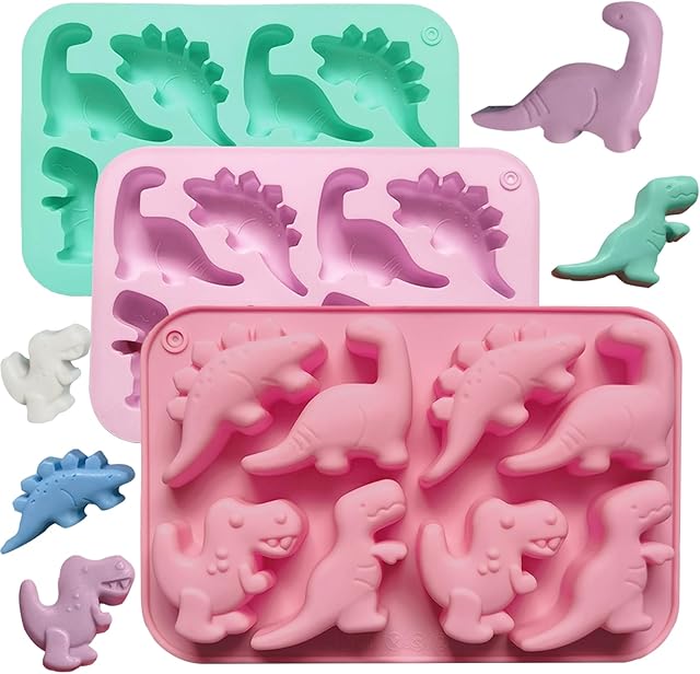 3Pcs Silicone Dinosaur Molds - Chicken Nugget, Popsicle & Chocolate Candy Maker -Non-Stick, Suitable for Children's Snacks, Parties, and Creative Cooking Dinosaur Molds(3 Colors)