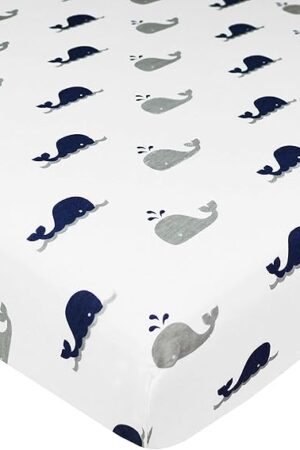 American Baby Company 100% Natural Cotton Pack and Play Sheet 39" x 27" Navy Whale