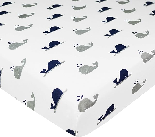 American Baby Company 100% Natural Cotton Pack and Play Sheet 39" x 27" Navy Whale