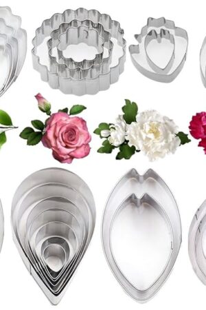 Yawsoy 26Pcs Stainless Steel Gum Paste Flower and Leaf Cutter Set Fondant Flower Cookie Cutter Sugarcraft Flower Making Tool for Wedding,Birthday Cake Decorating