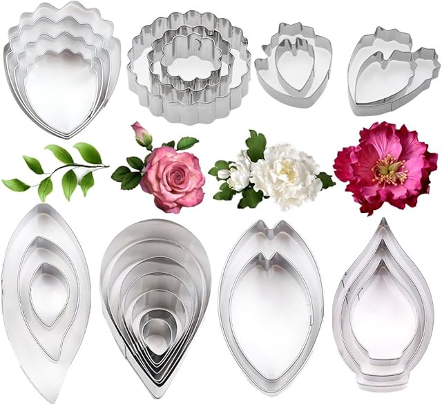 Yawsoy 26Pcs Stainless Steel Gum Paste Flower and Leaf Cutter Set Fondant Flower Cookie Cutter Sugarcraft Flower Making Tool for Wedding,Birthday Cake Decorating