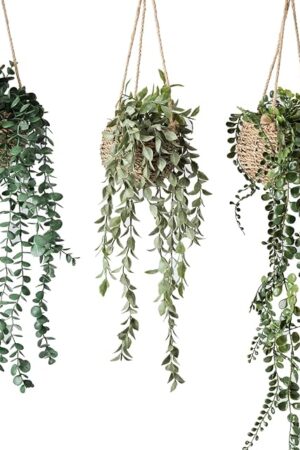 3 Pack Mini Artificial Hanging Greenary Fake Hanging Plants in Basket for Wall Living Room Decor Bathroom Shelf Home Indoor