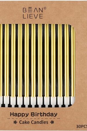 BEAN LIEVE 30-Count Gold Long Thin Metallic Birthday Candles, Cake Candles, Birthday Parties, Wedding Decorations, Party Candles, Cake Decorations