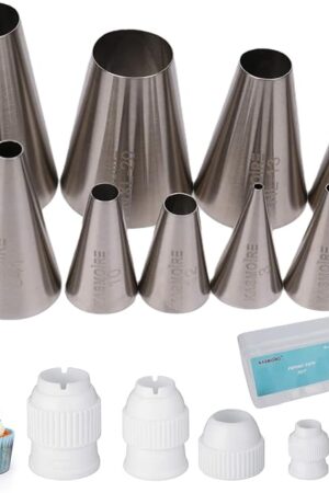9 Pcs Round Piping Tip,Macaron Piping Tip,Cake and Cookie Decorating Plain Tube Set