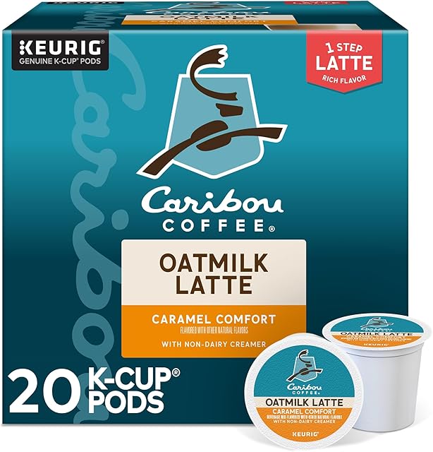 Caribou Coffee Caramel Comfort Oatmilk Latte, One Step Latte Single Serve Keurig K-Cup Pods, 20-Count Box