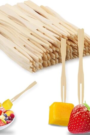 400PCS 3.5 Inch Appetizer Forks, Mini Forks, Mini Forks For Appetizers, Disposable Bamboo Forks Can Be Used For Desserts, Sandwiches, Burgers, Salads, Buffets, Drinks, Vegetables And More