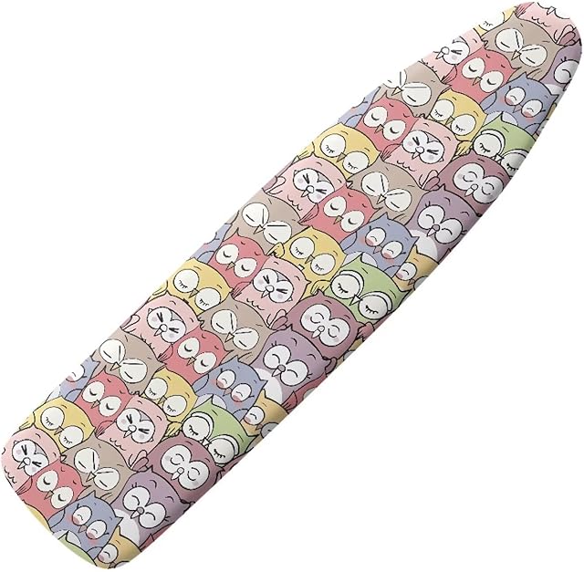 Cute Owl Print Ironing Board Cover and Pad Elastic Edge Durable Scorch Stain Resistant Fits Large Boards 15 x 54 inch 3 Hook and Loop Fastener Strap