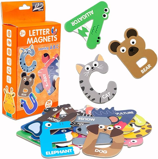 The ABCaptain Refrigerator Animal Alphabet Magnets Magnetic Letters Toy, Large ABC Uppercase Preschool Educational Spelling Fridge Game Gift for Kids Toddlers Boys & Girls Ages 3 4 5 (26Pcs)