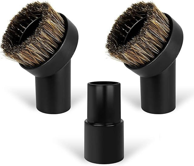 3PCS Horse Hair Brush Vacuum Attachment Set - Black Round Horse Hair Vacuum Attachments & Brushes - Shop Vac Brush Attachment for Most Vacuum Cleaners Accessories - 1 1/4" Vacuum Attachments Included