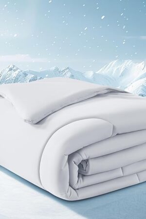 Cooling Comforter Full/Queen Size, All Season Blanket for Hot Sleepers, Lightweight Comforter for Night Sweats, Double-Sided Cooling Bedding for Bed, Sofa, Office, Camping (Light Gray,90"*90")