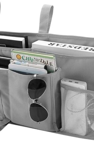 Bseash Bunk Bed Organizer, Bedside Caddy Hanging Bed Organizer Storage Bag 8 Pockets, for College Dorm Rooms Bed, Hospital Bed, Baby Bed Rails, 600D Oxford Cloth (Gray)