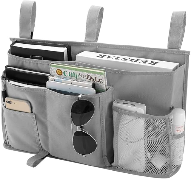 Bseash Bunk Bed Organizer, Bedside Caddy Hanging Bed Organizer Storage Bag 8 Pockets, for College Dorm Rooms Bed, Hospital Bed, Baby Bed Rails, 600D Oxford Cloth (Gray)