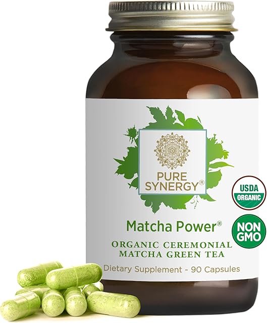 PURE SYNERGY Matcha Power | Organic Matcha Green Tea Capsules | Ceremonial Grade Supplement with EGCG | for Enhanced Energy & Alertness (90 Capsules)