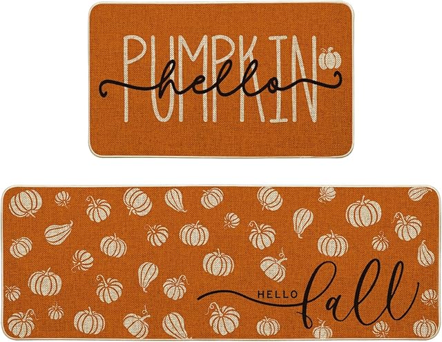 Artoid Mode Orange Hello Pumpkin Kitchen Mats Kitchen Rugs 17x29 Inch 17x47 Inch
