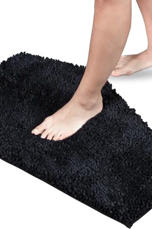 Chenille Coffin Bath Mat - 32x20 Inch Coffin Rug, Soft, Thick, Water Absorbent, Machine Washable with Non-Slip PVC Backing - Spooktacular Gothic Bathroom Mat