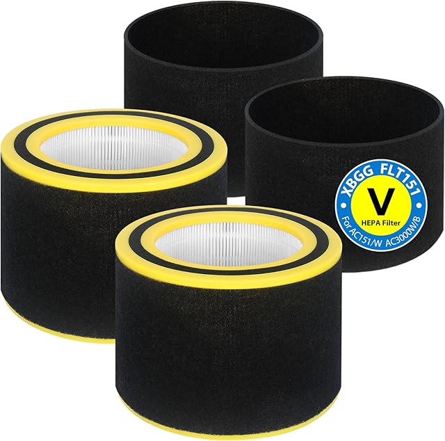 AC3000W Filter V HEPA FLT151 Pure Air Filter Compatible with AC3000W, AC3000B, AP3151W, AC3050, AP3151, AC151 Airsafe Air Purifier, 2 True HEPA + 4 Pre-Filter