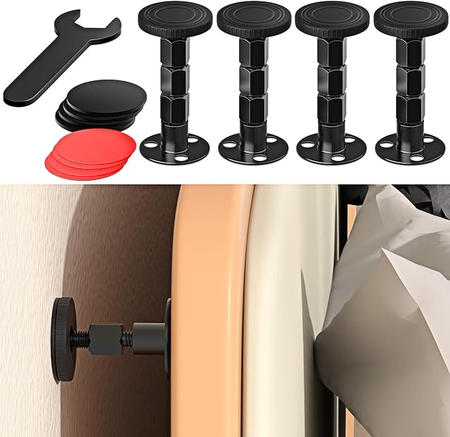 4PCS Adjustable Threaded Bed Frame Anti-Shake Tool, Upgraded Headboard stoppers with Free Furniture Pads, Easy Installation Bedside Anti-Shake Tool for Headboards, Cabinets and Sofas, 1.18-4.13in