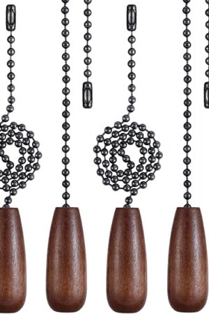 6 Pieces Wooden Ceiling Fan Pull Chains Extender Set, 12 inch Decorative Pulls Chain Extension for Ceiling Light Lamp Fan Chain Ornaments