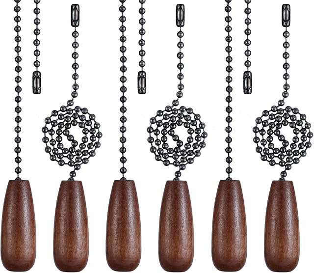 6 Pieces Wooden Ceiling Fan Pull Chains Extender Set, 12 inch Decorative Pulls Chain Extension for Ceiling Light Lamp Fan Chain Ornaments