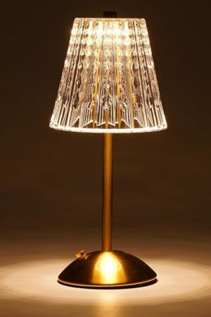 Cordless Touch Table Lamp, 3500mAh LED Rechargeable Small Dask Lamp, 3 Colors Dimmable Battery Operated Crysta Lamp for Bedroom Restaurant Kitchen Home Decor, Gold