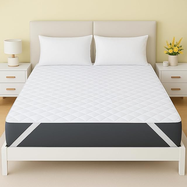 Queen Size Waterproof Mattress Protector - Quilted Mattess Pad with Corner Elastic Straps - Reusable & Washable Underpads - Heavy Absorbency Incontinence Bed Pads for Adults and Kids