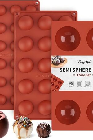 3 Pack Semi Sphere Silicone Molds, 1.1/1.5/2.6 Inch Hot Chocolate Bombs Mold Half Sphere Silicone Baking Mold for Chocolate, Cake, Jelly, Dome Mousse