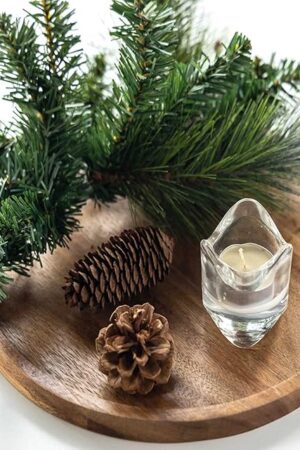 11.5 Inches Candle Holder Tray Home Decor, Round Wood Tray for Coffee Table, Small Wooden Serving Decorative Trays for Home