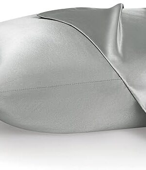 Bedsure Satin Pillowcase, Similar to Silk Pillow Cases Queen Size Set of 2, Cooling Pillow Case for Hot Sleepers with Envelope Closure, Gifts for Women Men, Silver Grey, 20x30 Inches, 2pcs
