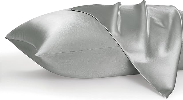Bedsure Satin Pillowcase, Similar to Silk Pillow Cases Queen Size Set of 2, Cooling Pillow Case for Hot Sleepers with Envelope Closure, Gifts for Women Men, Silver Grey, 20x30 Inches, 2pcs