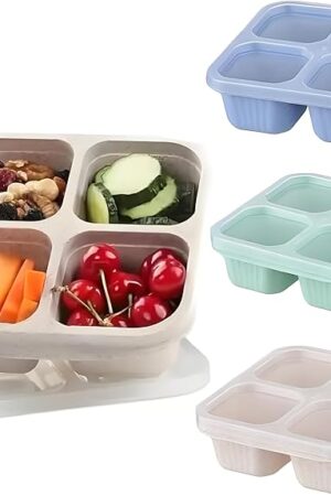 Emptycolor 3 Pack 4 Compartment Lunch Snack Containers with Lids, Meal Prep Bento Snack Boxes, BPA Free, Reusable Food Storage Lunchable Containers for People Work Travel