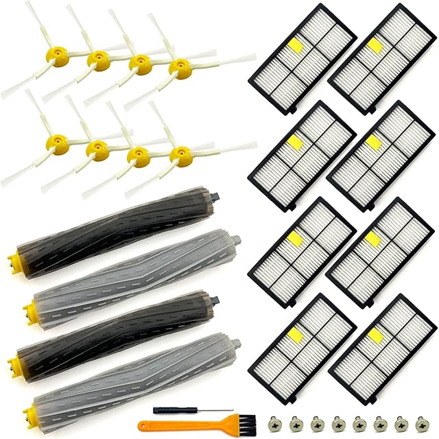18 Pack Replacement Parts Compatible with iRobot Roomba 800 900 Series 805 850 860 861 864 866 870 871 880 890 891 960 980 981 985 961 Vacuum Accessories,2 Set Roller Brushes,8 Filters,8 Side Brushes