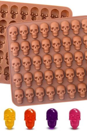 BUSOHA Gummy Skull Candy Molds Silicone, 2 Pack 40 Cavity Non-Stick Skull Silicone Molds with 1 Droppers for Chocolate, Candy, Jelly, Ice Cube, Dog Treats